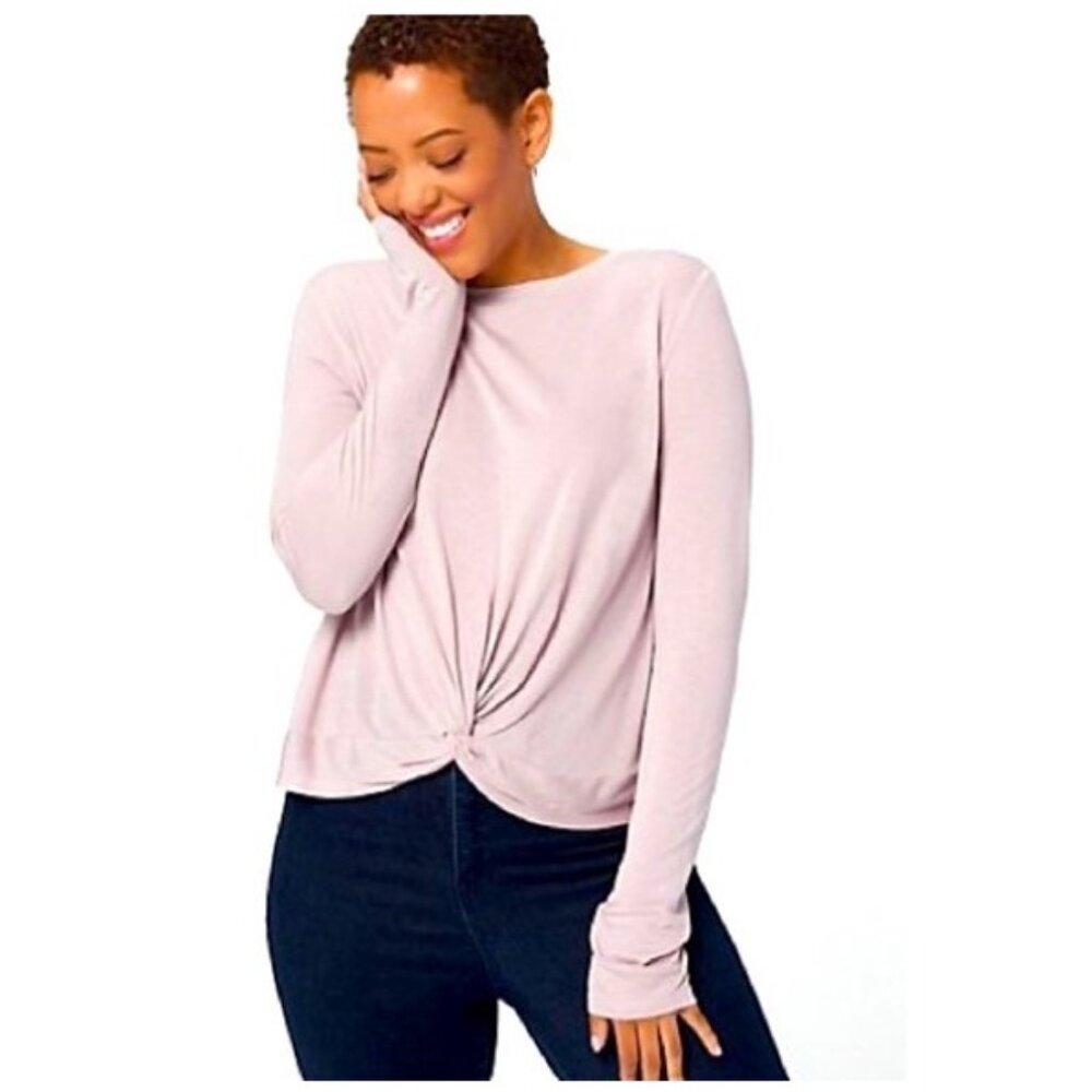 Zella. Knot Bottom Light Pink Long-Sleeve Top. Size M.